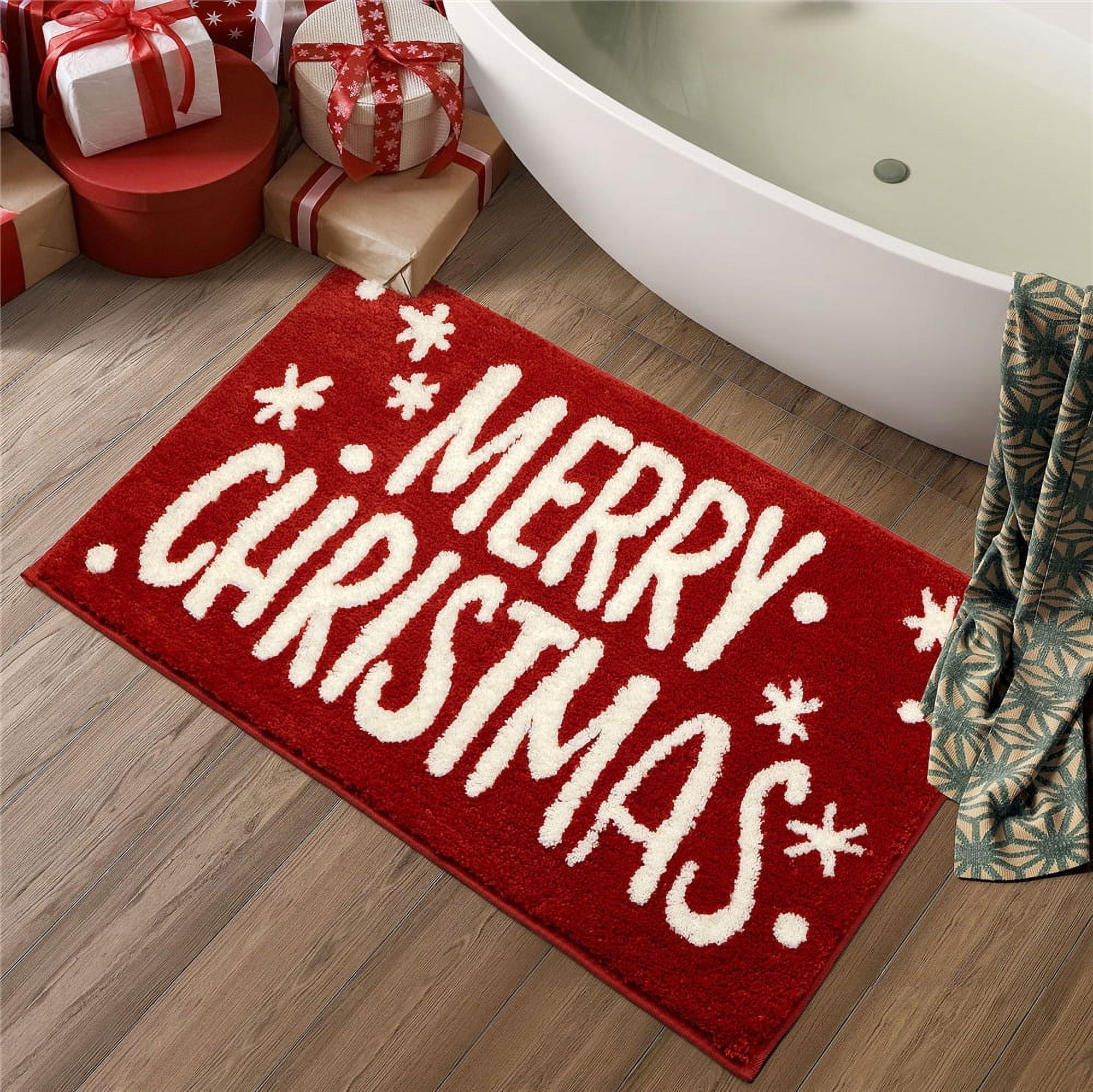 Christmas Bathroom Rugs NonSlip Absorbent Red Bath Mat Decorative