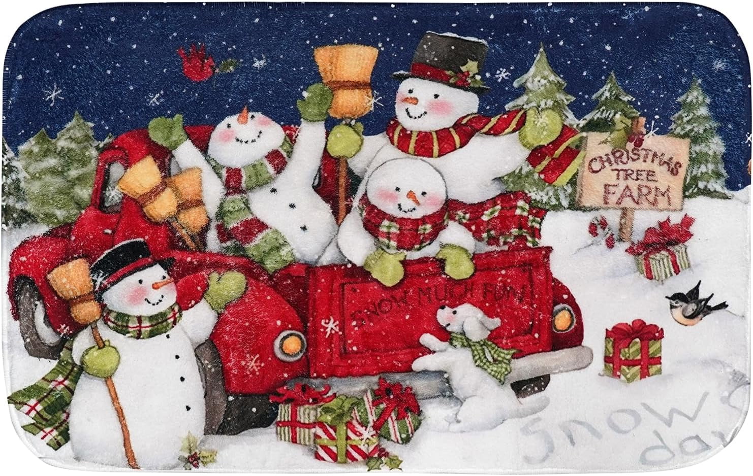 Christmas Bathroom Rugs NonSlip Cute Bath Mat 20”x32”,Snowman Red