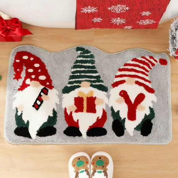 Christmas Bathroom Rugs,Plush Gnome Bathroom Rug,Christmas Decor,Non-Slip Grey Bath Mat,Soft Washable Bath Rug Funny Bath Mat for Bedroom Kitchen,Christmas Faux Holiday Rug,Santa Claus Floor Mat