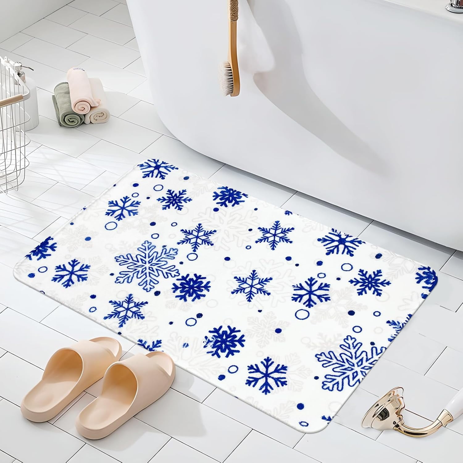 Christmas Bathroom Rugs, Winter Snowflake Bath Mat, Snowflakes Red Gray ...