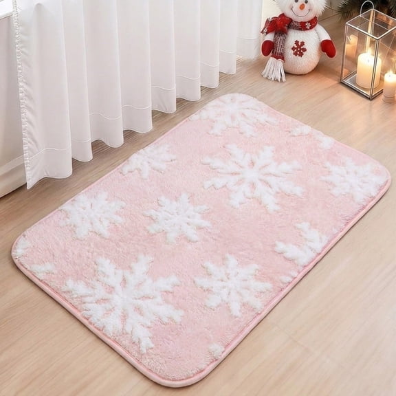 Christmas Bathroom Rugs Winter  Snowflake Christmas Bath Mat for Bathroom Extra Soft Absorbent Washable Non Slip Cute Christmas Holiday Rugs for Winter Decor