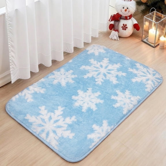 Christmas Bathroom Rugs Winter Snowflake Christmas Bath Mat for Bathroom Extra Soft Absorbent Washable Non Slip Cute Christmas Holiday Rugs for Winter Decor