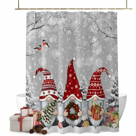 Christmas Bathroom Shower Curtain Dwarfs Snowflake Xmas Tree Bird Winter Gray Waterproof Washable Shower Curtains for Bathtub Bath Decor with Grommets and Hook 36 X 72 Inch