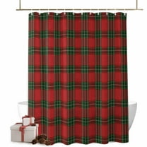 Christmas Bathroom Shower Curtain Red Green Plaid Vintage Texture Waterproof Washable Shower Curtains for Bathtub Bath Decor with Grommets and Hook 72 X 84 Inch