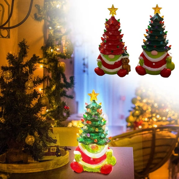 Christmas Battery-Powered Lighted Antler Gnome Lantern - Resin Christmas Tree Desktop Decoration with Colorful Lights, Cute Festive Decor to Brighten Home Desks & Holiday Spaces, 8.6*4.7in, B