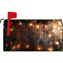 Christmas Bauble Mailbox Cover Rustic Wooden Light Pine Cone Christmas Eve Magnetic Mailbox Covers for Garden Yard Rustic Festival Mail Box Wraps Post Letter Cover Standard Size 21x25.5 Inch