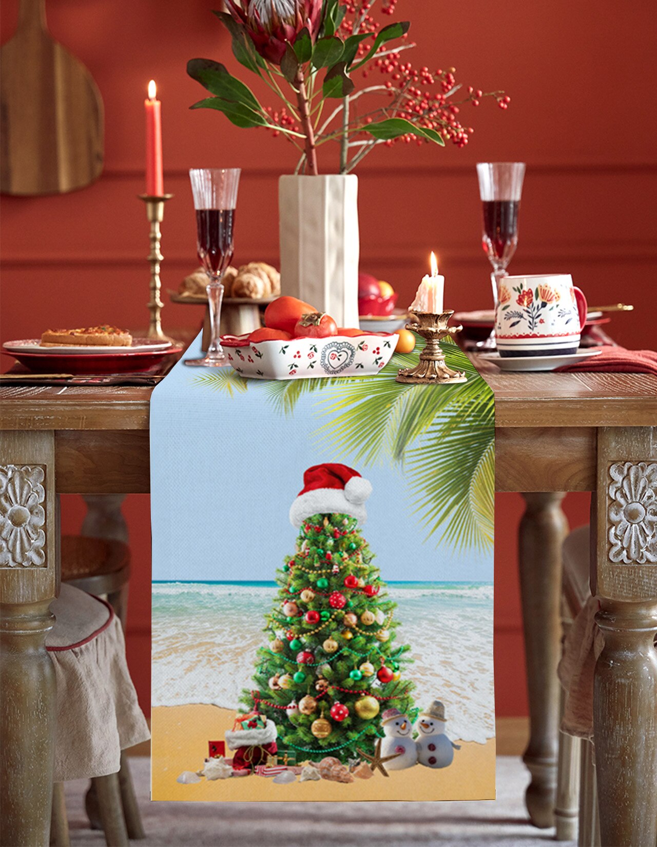 Christmas Beach Christmas Tree Table Runner Wedding Party Decor Table
