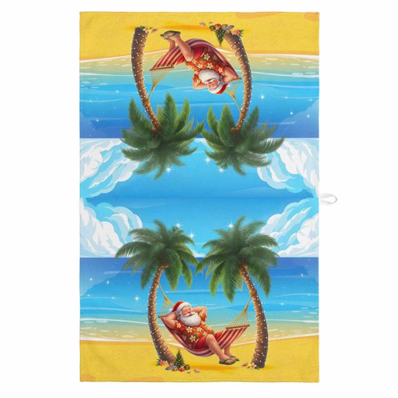 Christmas Beach Kitchen Towels Dish Towel Pack of 1 Summer Tropical Ocean Santa Claus Palm Tree Floral Soft Dish Cloth Set Absorbent Dishcloth for Drying Dishes, Hand Towels 18 x 28 Inches