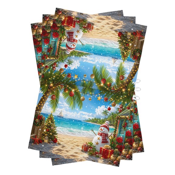 Christmas Beach Kitchen Towels Dish Towel Pack of 3 Tropical Ocean Snowman Wreath Palm Xmas Tree Floral Soft Dish Cloth Set Absorbent Dishcloth for Drying Dishes, Hand Towels 18 x 28 Inches