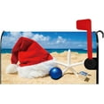 thumbnail image 1 of Christmas Beach Mailbox Cover Christmas Hat Blue Sky White Clouds Bauble Starfish Magnetic Merry Christmas Mail Box Wraps Post Letter Cover Standard Size 18x21 Inch for Garden Yard Home, 1 of 6