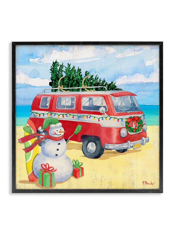 Industries Tropical Christmas Beach Nautical Van Black Framed Giclee Art, 12 x 12, by Paul Brent