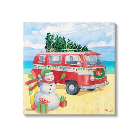 Christmas Beach Nautical Van Holiday Graphic Art Gallery Wrapped Canvas Print Wall Art
