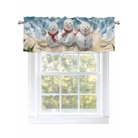 Christmas Beach Snowman Curtain Valances for Windows, Starfish Shells Window Valances, Window Treatment Rod Pocket Valance Curtains for Living Room/Kitchen/Bedroom/Bathroom, 54x18inch