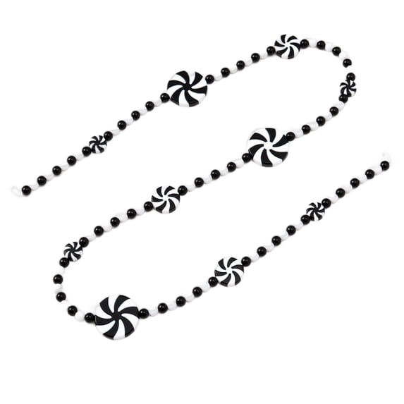 Christmas Bead Garland with Black and White Peppermint Swirl Design, 2 Strands, Black and White, for Christmas Tree, Decoration