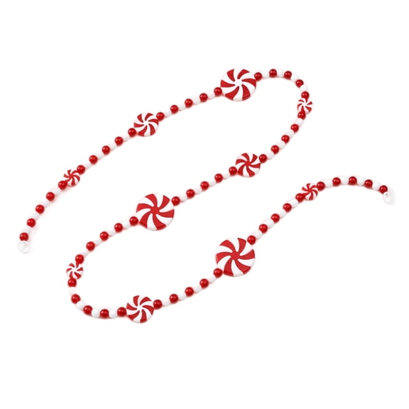 Christmas Bead Garland with Peppermint Candy Charms, 1 Strand, Red and White, for Christmas Tree and Home Decor, Holiday Decoration
