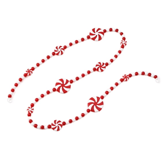 Christmas Bead Garland with Peppermint Candy Charms, 1 Strand, Red and White, for Christmas Tree and Home Decor, Holiday Decoration