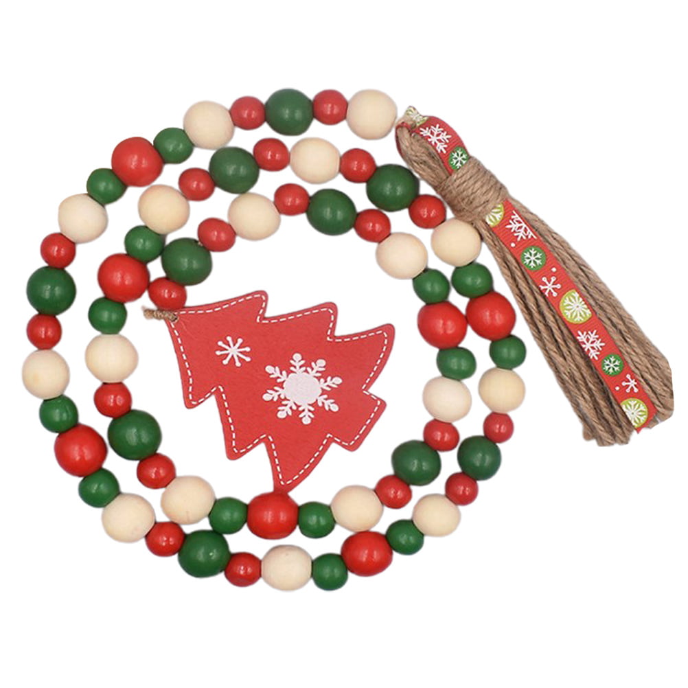 Christmas Wooden Bead Garland Bright Green Red Wood Bead Garland Christmas  Tree Holiday Decoration (7 Feet) 2 Pack 