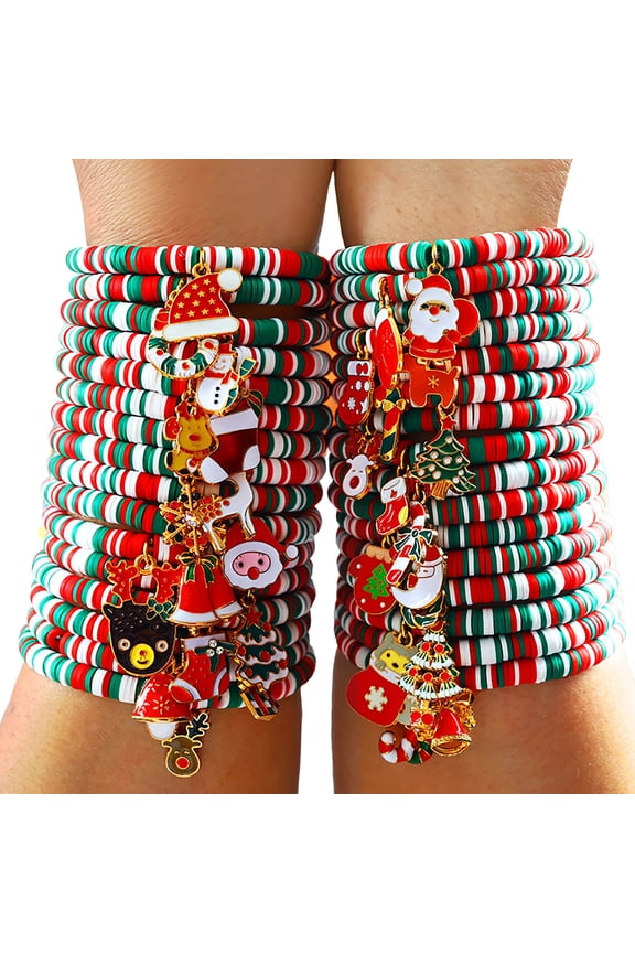 Christmas Beaded Stretch Bracelets Stackable Disc Beads Bracelets Heishi Surfer Adjustable Bracelets