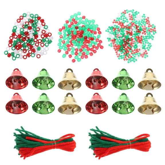 Christmas Beading Set Gifts Beads Bell Ornament Kit Varied Beads Green and Red Beads Xmas Beaded Materials