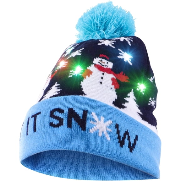 Christmas Beanie Hat, LED Light Up Christmas Knitted Hat with Colorful LEDs, Elastic Knitted Beanie Hat