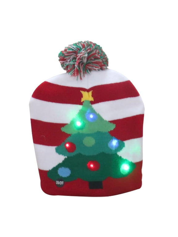 Christmas Beanie for Girls, LED Light-up Christmas Hats Xmas Santa Hat Lights Flashing Cap