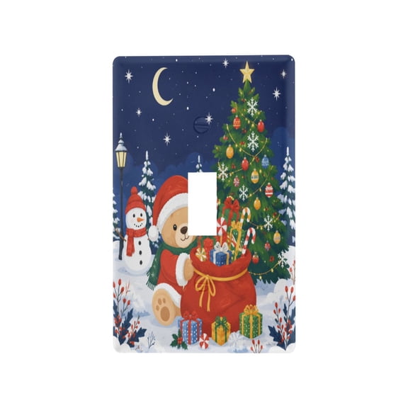 Christmas Bear Bag Decorative Wall Plate, Flame Retardant PC Plastic Light Switch & Outlet Cover with Mounting Screws Fits Toggle Switch