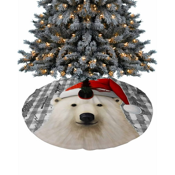 Christmas Bear Christmas Tree Skirt 48 Inches Large Christmas Skirt Tree, Xmas Tree Winter Snowflake Black Plaid Tree Skirt Christmas Decorations for Fireplace Party Holidays Indoor Outdoor