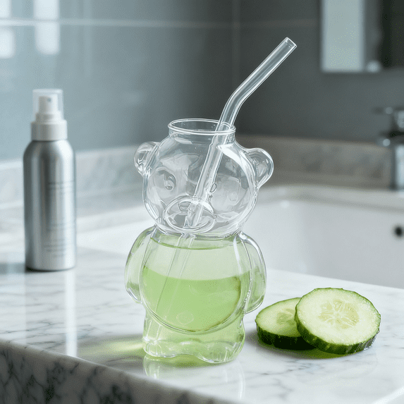Christmas Bear Cup 2025, 11oz Cute Bear Glass Mug with Straw - Ideal Holiday Gift for Women-Men, Viral Tumbler for Coffee, Wine, Beer UKHBMC | Transparent