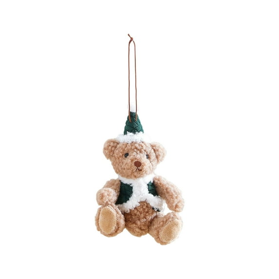Christmas Bear Hanging Ornament – Cute Teddy Decor with Santa Hat for Car Mirror, Door Handle, Tree, or Fireplace Decoration