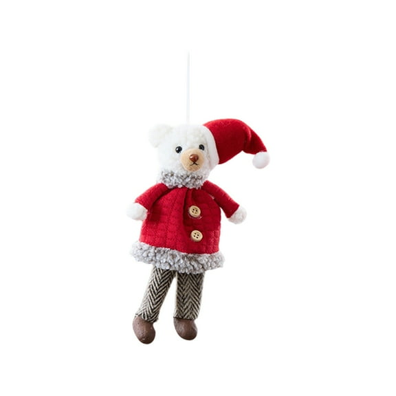 Christmas Bear Pendant Ornament, Cloth Hanging Decoration for Xmas Tree, Windows & Doors, Reusable Holiday Pendant in White Beige Brown for Home & Festival Décor