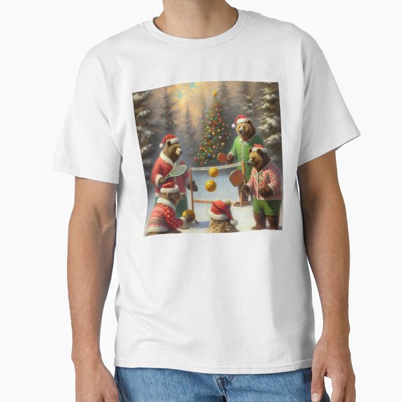 Christmas Bear Pickleball Players Holiday Sport Graphic Art Unisex T-Shirt up to size 5XL