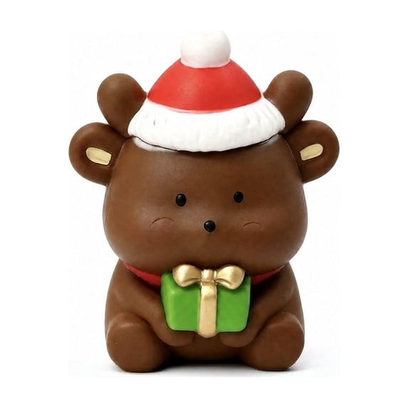Christmas Bear Squishy Toy, Brown Bear with Santa Hat and Gift Stress Squeeze Ball, Crunchy Sound Slow Rising Relief Fidget Toy, Anxiety Sensory Ball for Adults, Holiday Gift