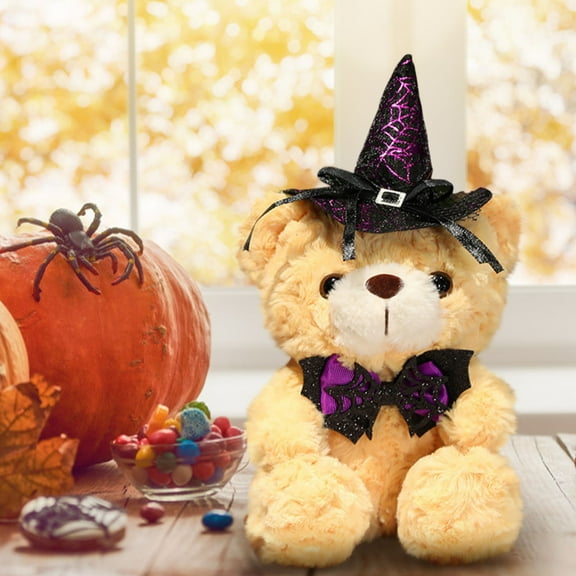 Christmas Bear Stuffed Animals,11 inch Cute Xmas Plush Bear, Christmas Pumpkin Witch Stuffed Animal Teddy Bear with Witch Hat,Christmas Theme Costume Xmas Party Decorations Indoor