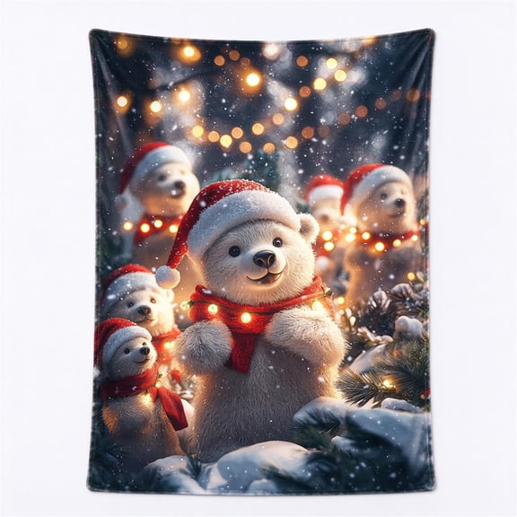 Christmas Bear Throw Blanket Ultra Soft Cozy Decorative Flannel Blankets for Home Bed Couch Chair Travel 50x40