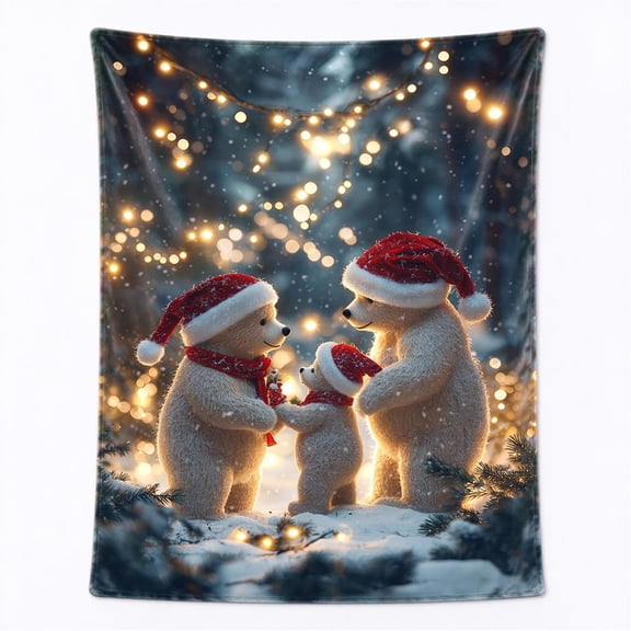 Christmas Bear Throw Blanket Ultra Soft Cozy Decorative Flannel Blankets for Home Bed Couch Chair Travel 50x40