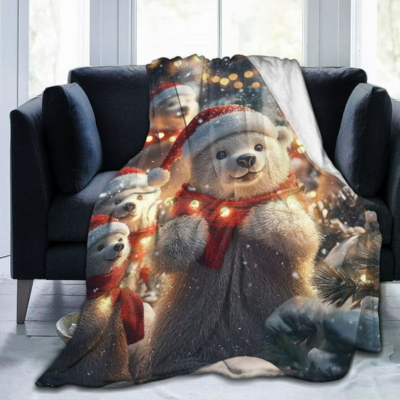 Christmas Bear Throw Blanket Ultra Soft Cozy Decorative Flannel Blankets for Home Bed Couch Chair Travel 50x40