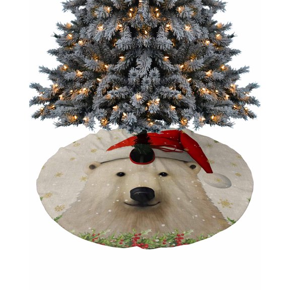 Christmas Bear Christmas Tree Skirt 48 Inches Large Christmas Skirt Tree, Xmas Winter Snowflake Berry Rustic Tree Skirt Christmas Decorations for Fireplace Party Holidays Indoor Outdoor