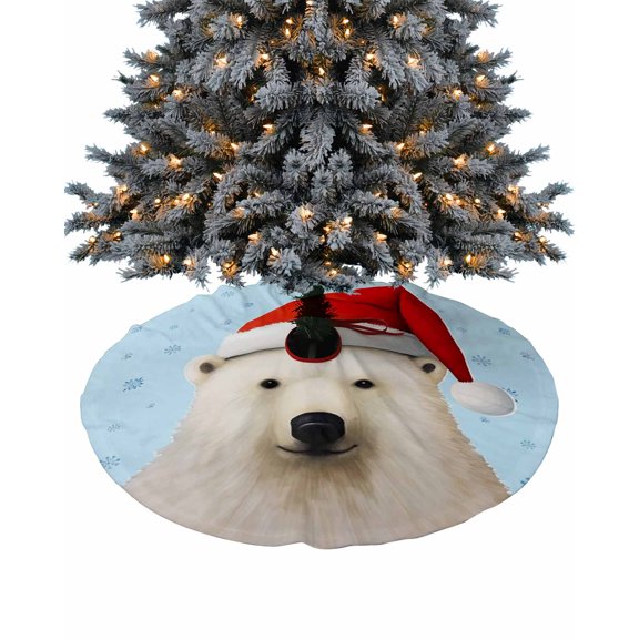Christmas Bear Christmas Tree Skirt 48 Inches Large Christmas Skirt Tree, Xmas Winter Snowflake Blue Tree Skirt Christmas Decorations for Fireplace Party Holidays Indoor Outdoor
