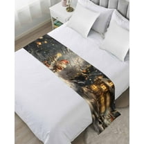 Christmas Bed Runner for Twin Size Bed, Gnomes Xmas Tree Snowflake Forest Bedspread Protector Slipcover Bed Scarf for Foot Bed Runners & Scarves for Bedroom Hotel Wedding Room 71x20 Inches