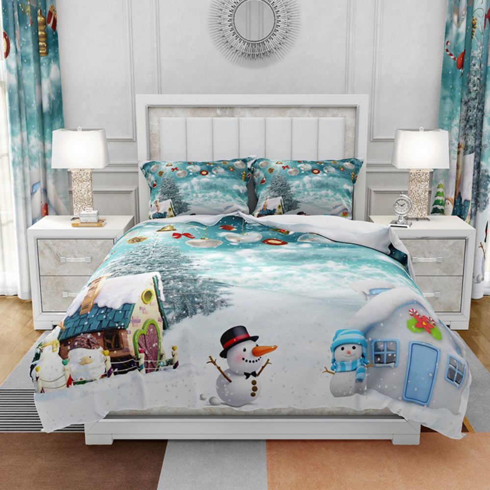 Christmas Bedding Bed Set Santa Claus Snowman Comforter Duvet Cover Set