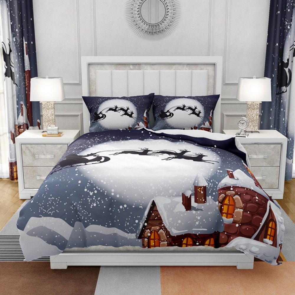 Christmas Bedding Bed Set Santa Claus Snowman Comforter Duvet Cover Set