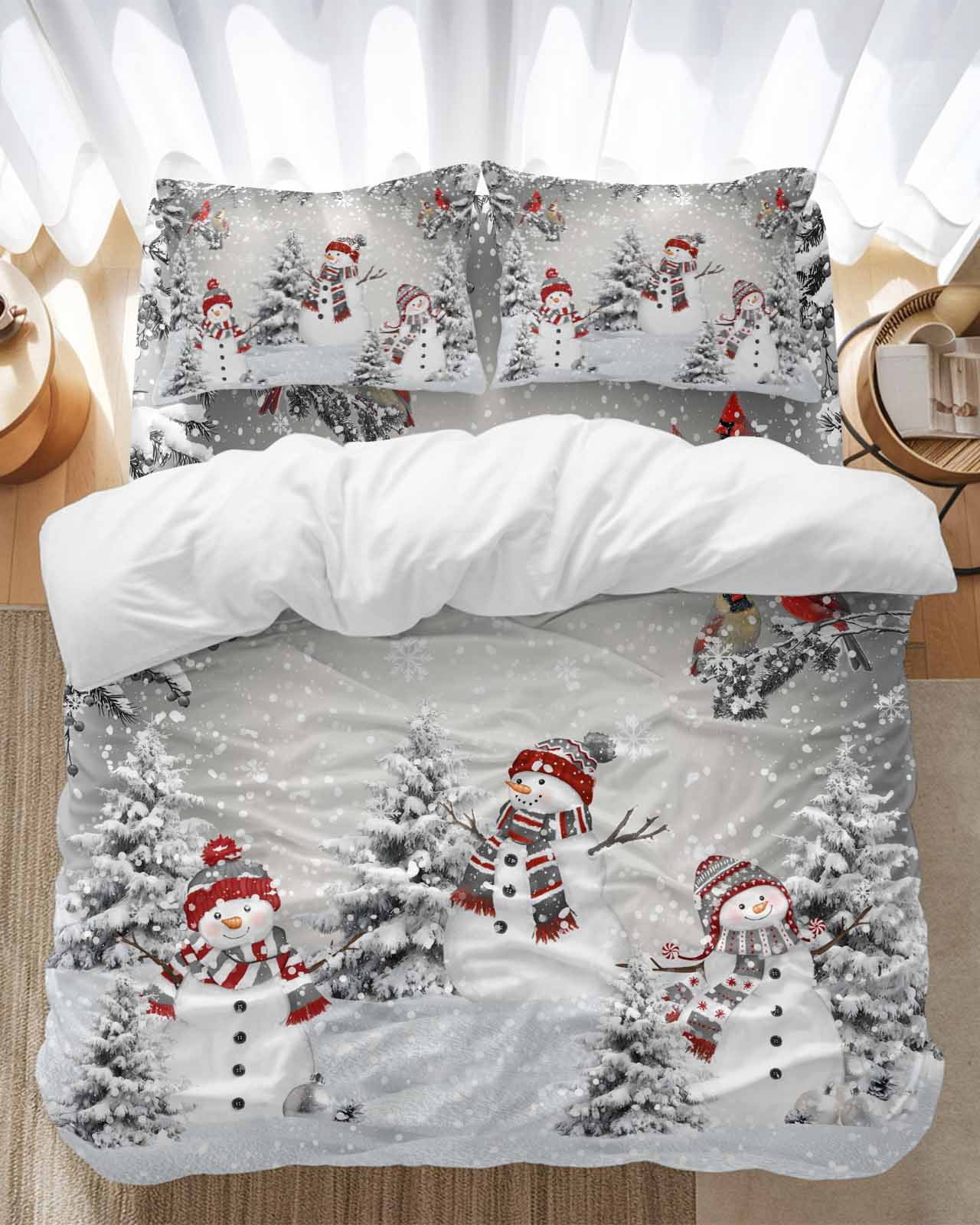 Christmas Bedding Duvet Cover Set King Size 4 Pieces Red Hat Snowman ...