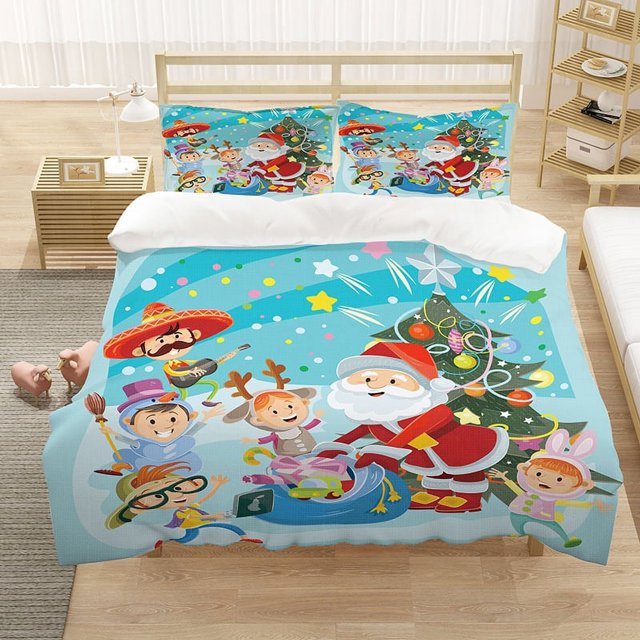Christmas Bedding Set 3D Happy New Year Down Duvet Cover Pillowcase 2