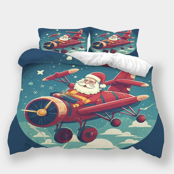 Christmas Bedding Set Kid Cartoon Plane Printed Comforter Cover Duvet Cover Bedspreads Festival Home Textiles