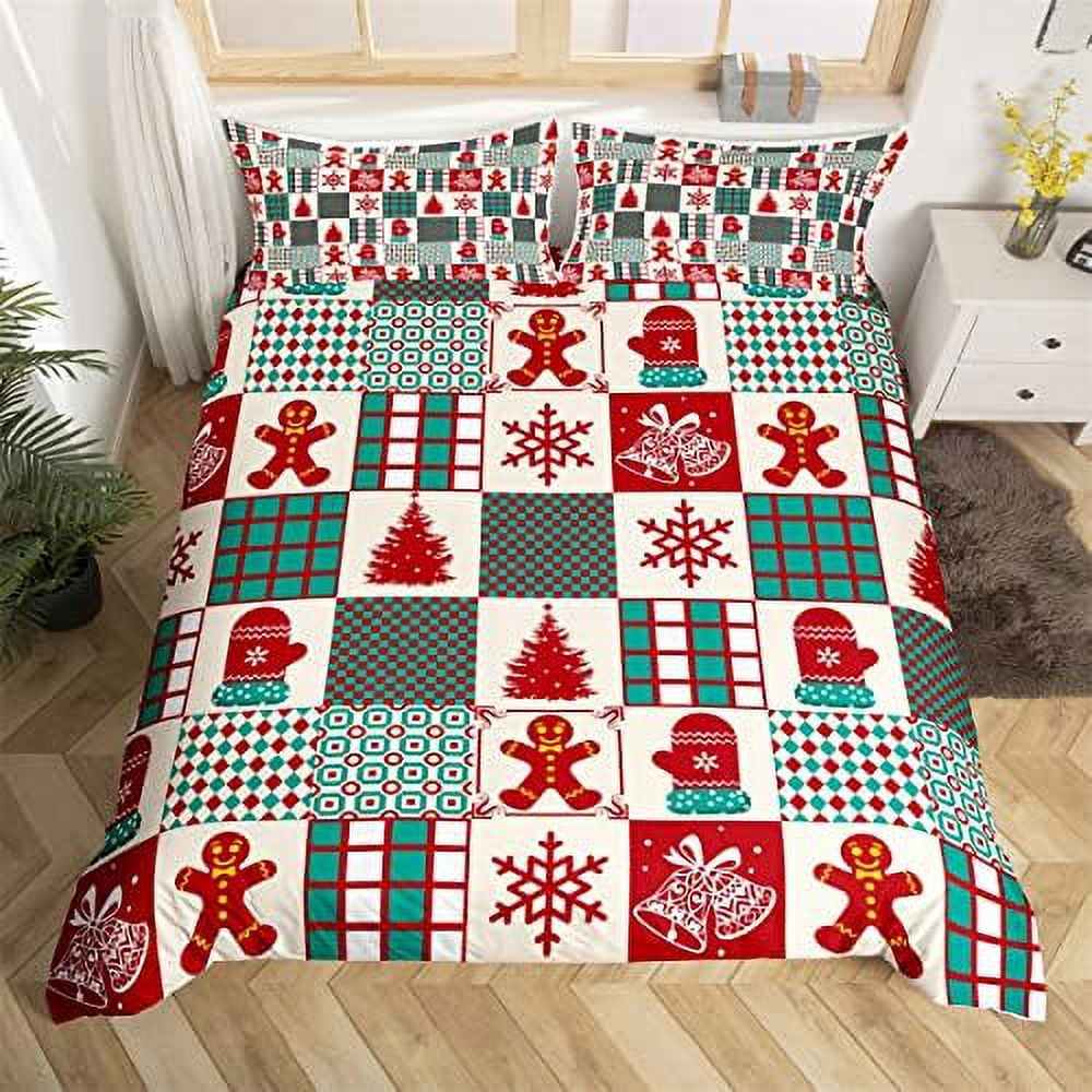Christmas Bedding Set Kids Gingerbread Man Comforter Cover Set for Boys