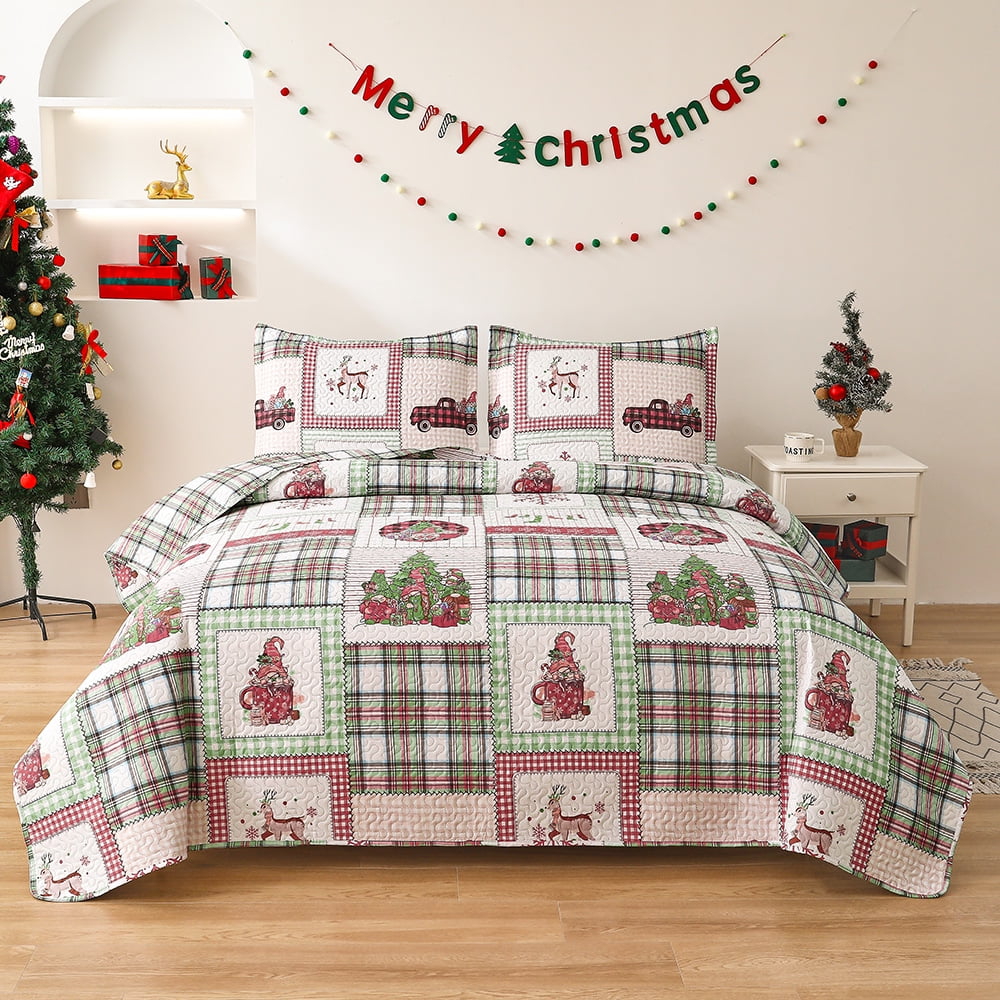 Christmas Bedding Set King Quilt Bedspread Floral Christmas Quilt Xmas