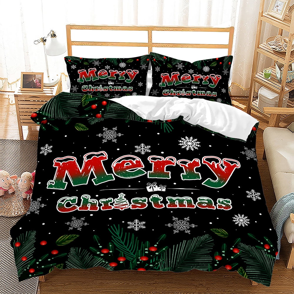 Christmas Bedding Set Queen Size Santa Claus Elk Snowman Printed