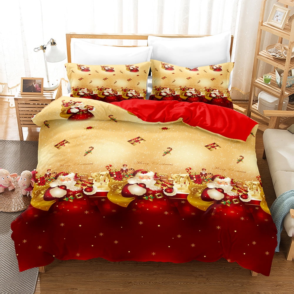 Christmas Bedding Set Queen Size Christmas Santa Claus Snowman Quilt