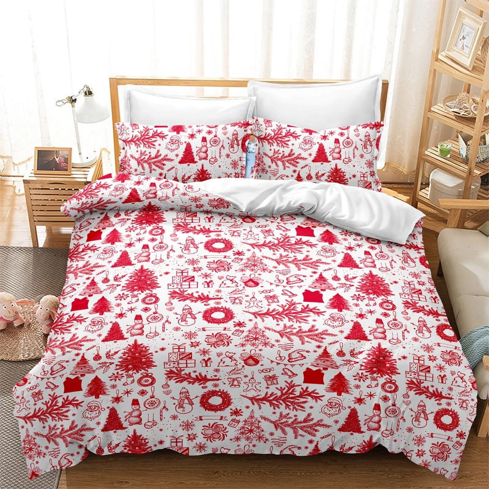 Christmas Bedding Set Queen Size Christmas Santa Claus Snowman Quilt