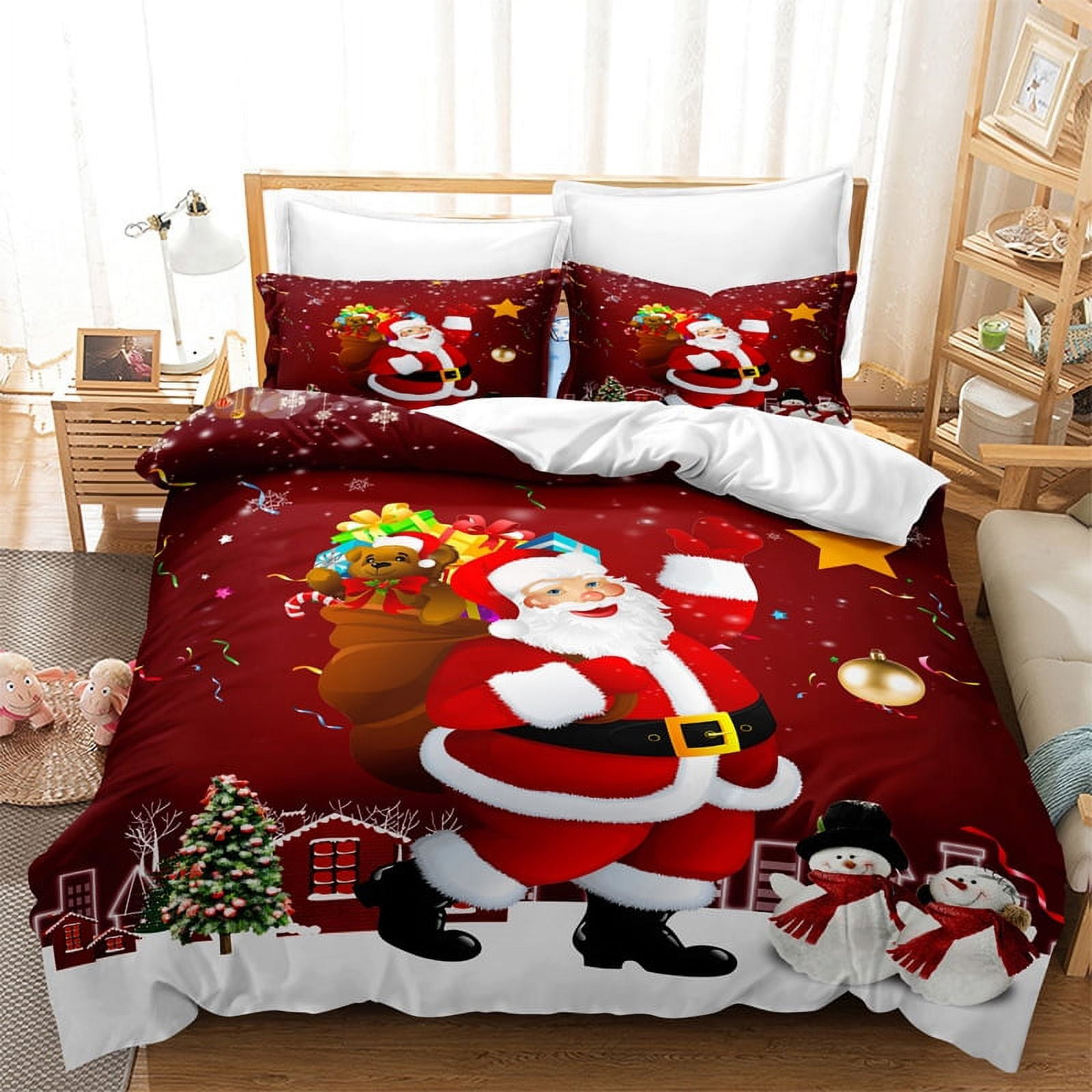 Christmas Bedding Set Queen Size Christmas Santa Claus Snowman Quilt